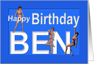 Ben’s Birthday Pin-Up Girls, Blue card