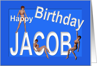 Jacob’s Birthday Pin-Up Girls, Blue, Sexy, Adult, Sensual, Erotic, Naughty card