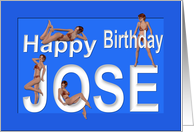 Jose’s Birthday Pin-Up Girls, Blue, Sexy, Adult, Sensual, Erotic, Naughty card