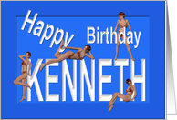 Kenneth’s Birthday Pin-Up Girls, Blue, Sexy, Adult, Sensual, Erotic, Naughty card