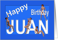 Juan’s Birthday Pin-Up Girls, Blue, Sexy, Adult, Sensual, Erotic, Naughty card
