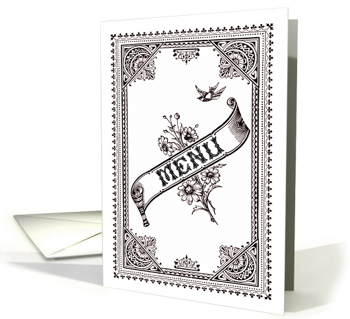 Wedding Menu Card, Ornate Black and White card (413309)