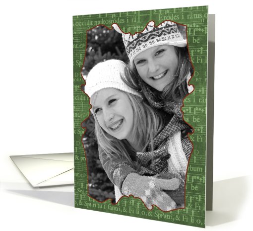 Christmas Music Green Manuscript Photo Card as Vertical Frame card