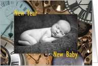 New Year Photo Card, New Baby with Clocks card