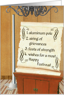 Happy Festivus, Pole and Scroll with Holiday Elements card