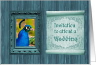 Peacock Wedding Invitation, Ornate Frame and Scroll card