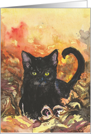 Happy Halloween, Black Cat Painting card