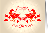 december wedding, birds in love, just married card