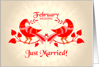 february wedding, birds in love, just married card