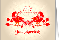 july wedding, birds in love, just married card