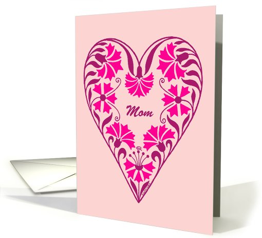 Mother's Day for Mom, pink floral heart card (601108)