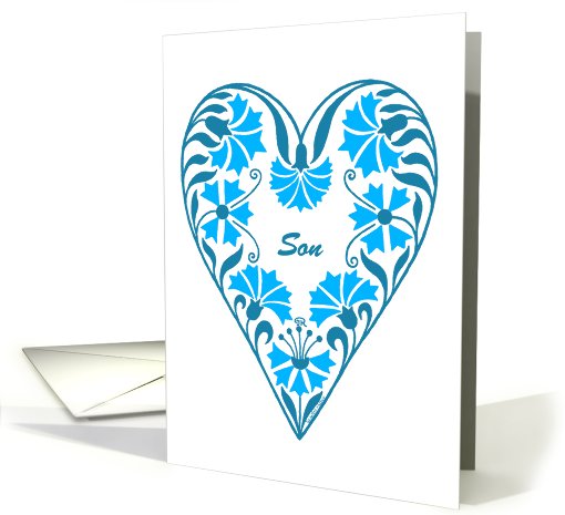 Father's Day for Son, blue floral heart card (601518)