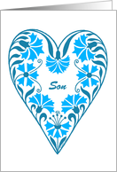 Father’s Day for Son, blue floral heart card