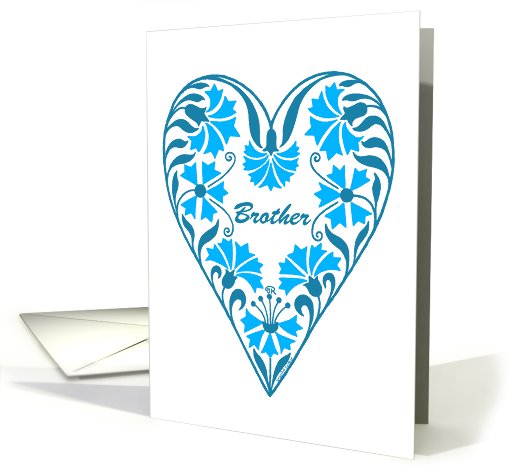 father's day for brother, blue floral heart card (601537)