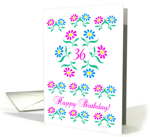 pink and blue flowers, happy 36th birthday card (837123)