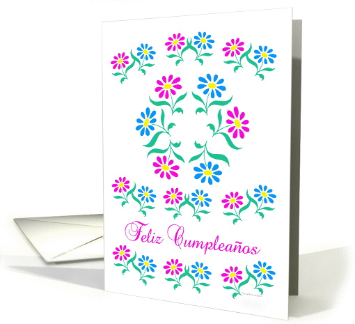 pink and blue flowers, spanish happy birthday card (837164)