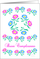 pink and blue flowers, italian happy birthday card