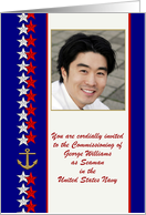 U.S. Navy Commissioning Invitation Photo Card,, Stars & Gold Anchor Look card