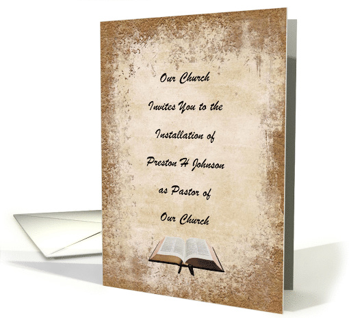 Installation Invitations for Pastor. Open Bible, Custom Text card