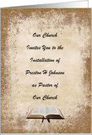 Installation Invitations for Pastor. Open Bible, Custom Text card