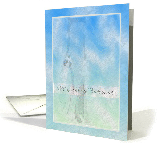 Elegant Blue Green Dress with Bouquet, Bridesmaid card (362750)