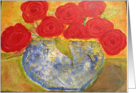Red Roses Blue Vase Watercolor card