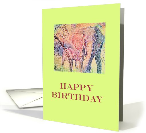Happy Birthday Card - Mom and Baby Elephant card (528437)