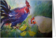 Rooster and Family - Blank Card - Watercolor card