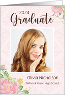 Graduation Party Invitation Pink Damask Peony Custom Photo card