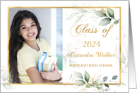 Graduation Party Invitation Green Gold Leaves Custom Photo card