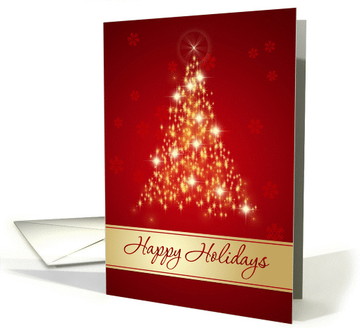 Business Happy Holidays - Red and gold sparkling Christmas tree card