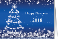 Business New Year - Christmas white tree, snowflakes, stars on blue card