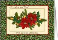 Christmas card for Mom and Dad - Poinsettias, holly and pine card