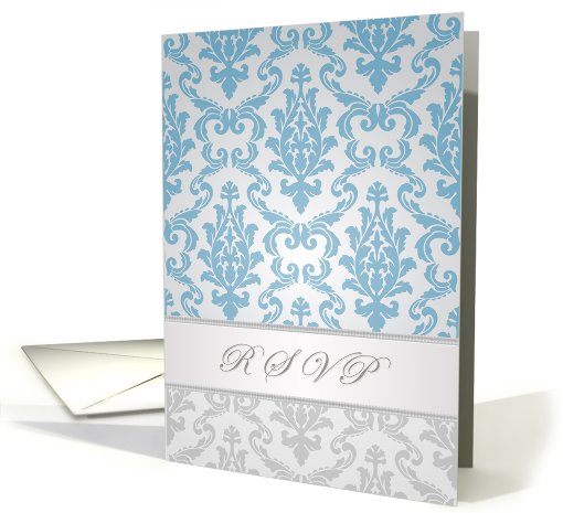 Invitation Reply RSVP card - Damask blue - silver card (543880)