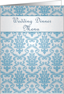 Wedding Dinner Menu card, Damask azure - blue card