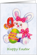 For kids - Cute bunny with Easter egg and butterfly card