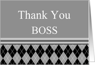 Thank You Boss - black and gray argyle pattern card