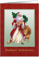 German Merry Christmas card with St.Nicolas, lion, rabbit and lamb. card