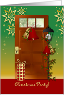 Invitation Christmas Party - christmas door bells, holly and lantern card