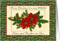 Christmas Sister and Brother-in-Law - Poinsettias, holly and pine card