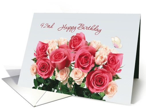 Happy 92nd Birthday card with pink roses card (757261)