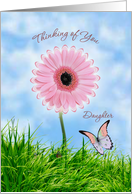 Thinking of you Daughter card with pink daisy-gerbera and butterfly card