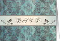 Invitation Reply, RSVP - Damask blue brown card