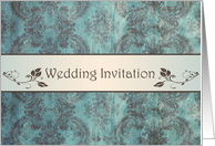 Wedding Invitation- Damask blue brown card