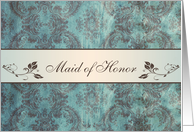 Wedding Menu Place card for Maid of Honor - Damask blue brown card