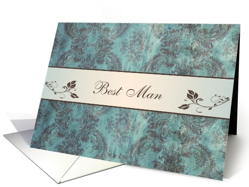 Wedding Menu Place card for Best Man - Damask blue brown card (772847)