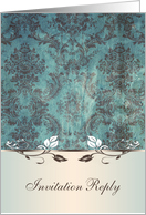 Invitation reply - Damask dark bluish-green brown and decorative leaves card