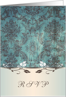 Occasion, RSVP - Damask dark bluish-green brown and decorative leaves card