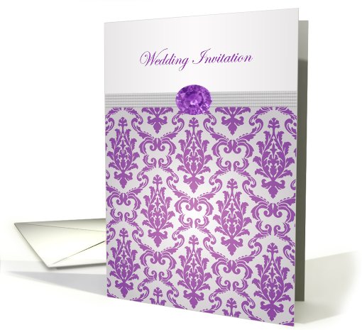 Wedding Invitation - Damask pattern purple with amethyst picture card