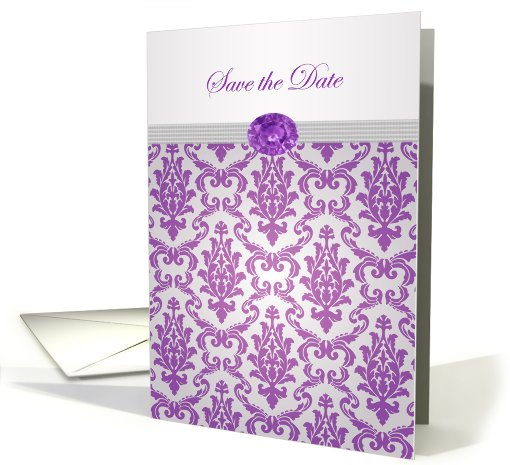 Wedding Anniversary, Save the Date - Damask purple with... (824211)